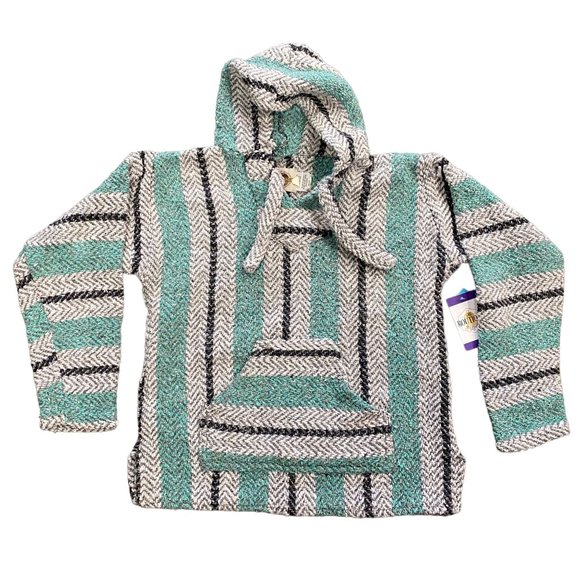 Earth Ragz Womens S Baja Mexican Hoodie Mint Gray Kangaroo Pocket Drug Rug - Picture 8 of 8